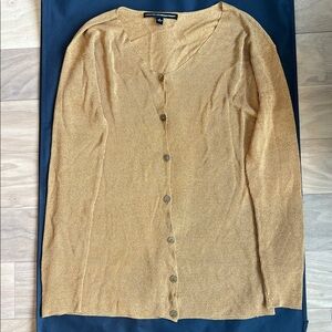 Ellen Tracy Long Tan Silk Cardigan Sweater Size M Cozy Academia